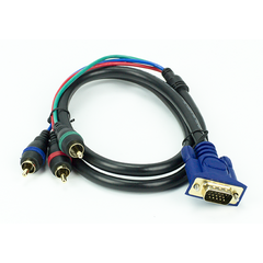 8450339-03 VGA Breakout Cable, 15-Pin HD Male, 3-Pin RCA, Black, 1.8m