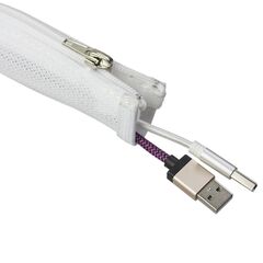 3254000101 Cable Cover - Ø20 mm, plaited cable sock, zipper, 1.5 m, white, Colour: White