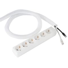 9261003201 Cable Collect - 6 socket type F, 2 data, 3.0 m cable length, plaited self closing, white, Height: 3, Colour: White