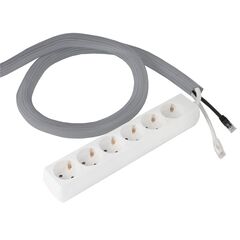 9261003202 Cable Collect - 6 socket type F, 2 data, 3.0 m cable length, plaited self closing, grey, Height: 3, Colour: Grey