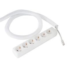 9261003101 Cable Collect - 6 socket type F, 1 data, 3.0 m cable length, plaited self closing, white, Height: 3, Colour: White