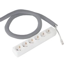 9261003102 Cable Collect - 6 socket type F, 1 data, 3.0 m cable length, plaited self closing, grey, Height: 3, Colour: Grey